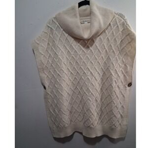 Tantrums Size O/S Cream Cable Knit Cowl Neck Sleeveless Sweater Vest Poncho